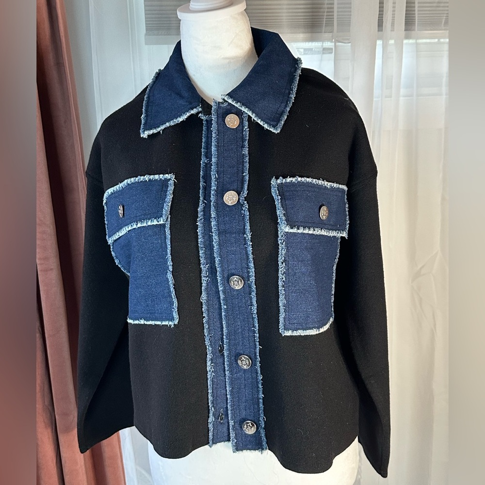 BLACK or CREAM- Nanette Lepore Raw Edge Trucker Jacket